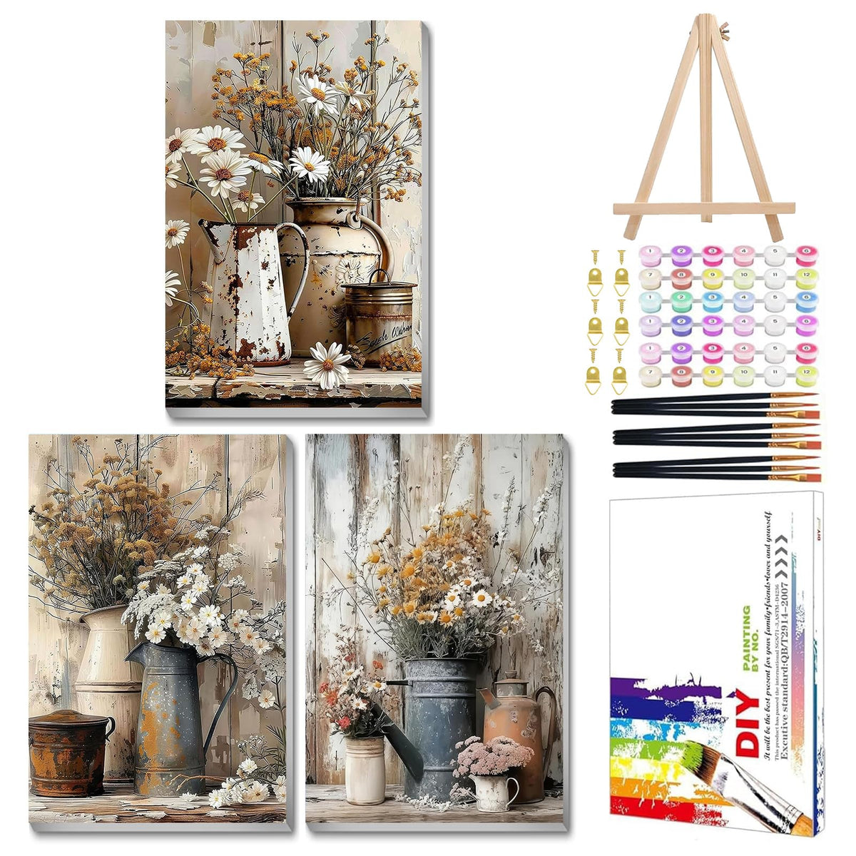 Mandun Landscape Paint by Numbers Kit for Adults, 3 Pack, 7.8x11.8 inch