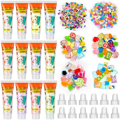 12 Pcs Whipped Cream Glue Kit with Piping Tip Decoden Charm,Candy