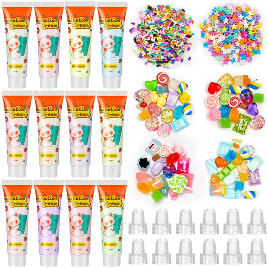 12 Pcs Whipped Cream Glue Kit with Piping Tip Decoden Charm,Candy