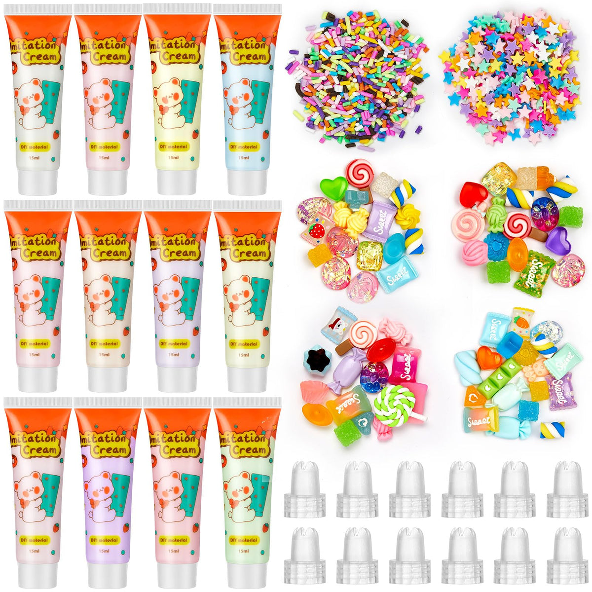 12 Pcs Whipped Cream Glue Kit with Piping Tip Decoden Charm,Cute