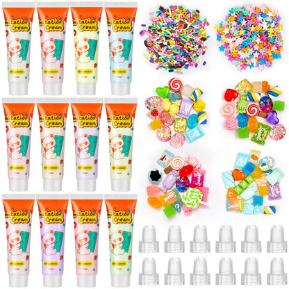 12 Pcs Whipped Cream Glue Kit with Piping Tip Decoden Charm,Cute