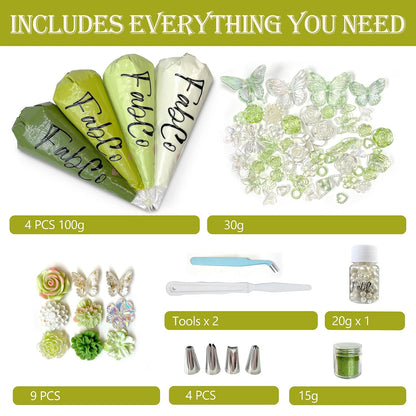 Decoden Cream Glue Kit for DIY Phone Cases, 4 Tubes 100g Whipped Cream Glue withPearl, Flower Charms, for Girls, Birthday Gifts, Summer Crafts and Party Activities(Avocado Green)