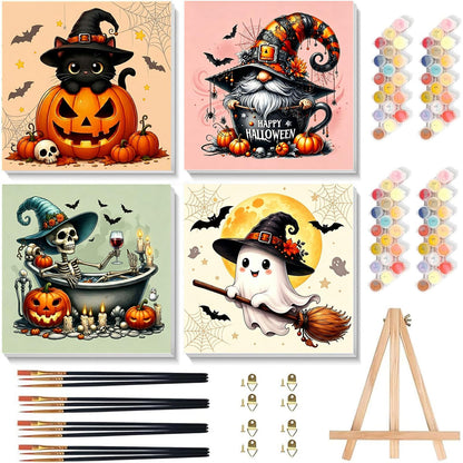 4 Pack Halloween Ghost Paint by Numbers Kit for Kids with Frame 8x8 inch