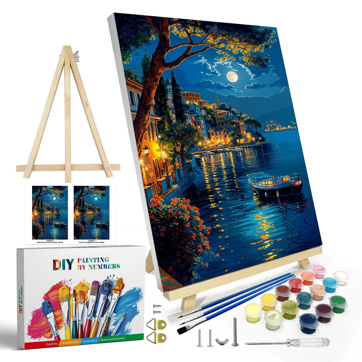 JOOZ Paint by Numbers Kit for Adults with Frame, Landscape Paint by Number Canvas, Mountain Paint by Numbers with Easel, DIY Flowers Scenery Oil Painting Kit for Home Wall Decor 8 x 12 Inch