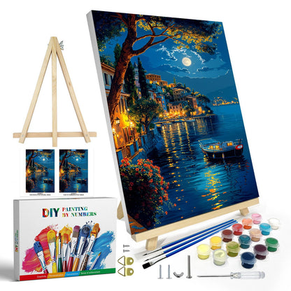 JOOZ Paint by Numbers Kit for Adults with Frame, Landscape Paint by Number Canvas, Mountain Paint by Numbers with Easel, DIY Flowers Scenery Oil Painting Kit for Home Wall Decor 8 x 12 Inch