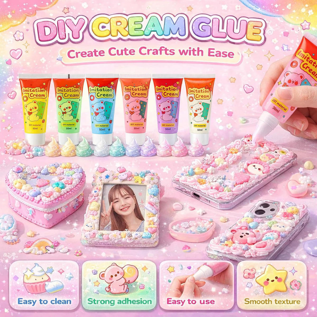 TBTFW Decoden Cream Glue for DIY Crafts,Whipped Cream Glue Kit-1.7oz