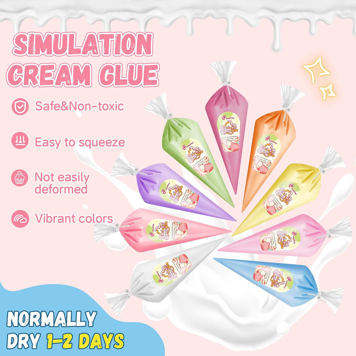 Cream Glue, 9PCS Rainbow Colors 100g Fake Whipped Cream Glue for Crafts DIY
