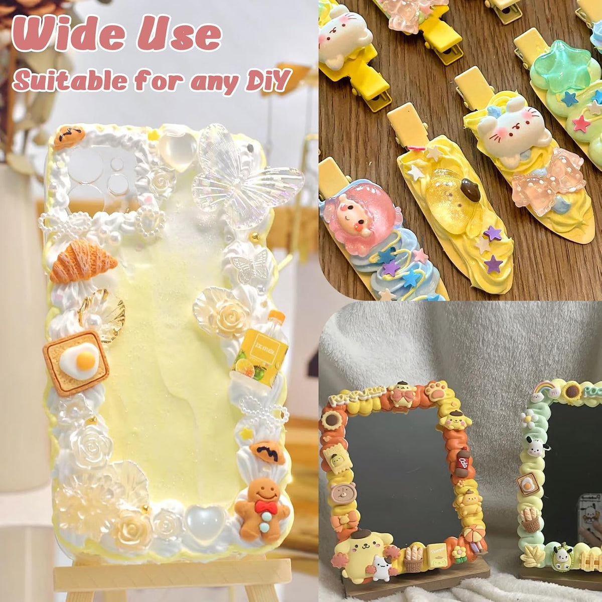 24PCS 100g Cream Kit Fake Whipped Cream Glue Clay Summer Craft DIY Decorations Rainbow Themed Cream DIY Making Art Craft Kit for Handmade Phone Case Mirror Jewelry Accessories