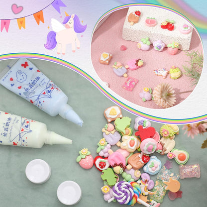Chunful 6 Set 50g Cream Glue Set with Decorating Mouths for DIY Crafts, Cream DIY Phone Case Kit with Resin Accessories and Decorative Craft Charms Kit for Handmade Crafts(Sweet)