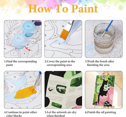 Framed Paint by Numbers Kit for Adults, Black Cat Bathroom Decor 8x12 Inch