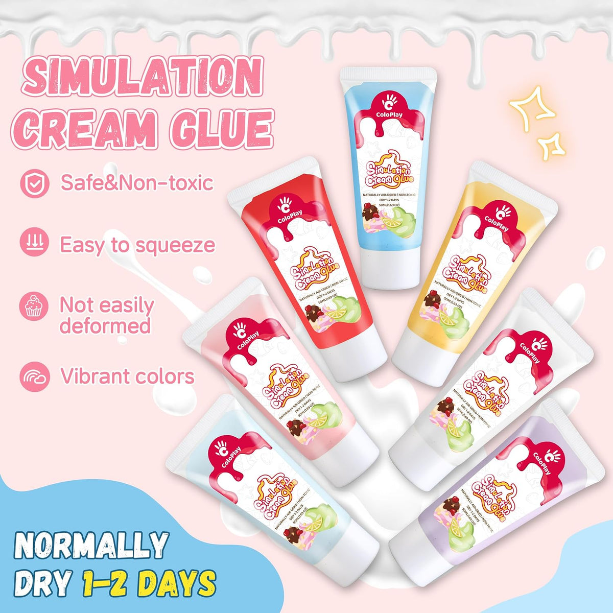 Cream Glue, 24PCS 50g Whipped Cream Glue Kit with 36PCS Piping Tip