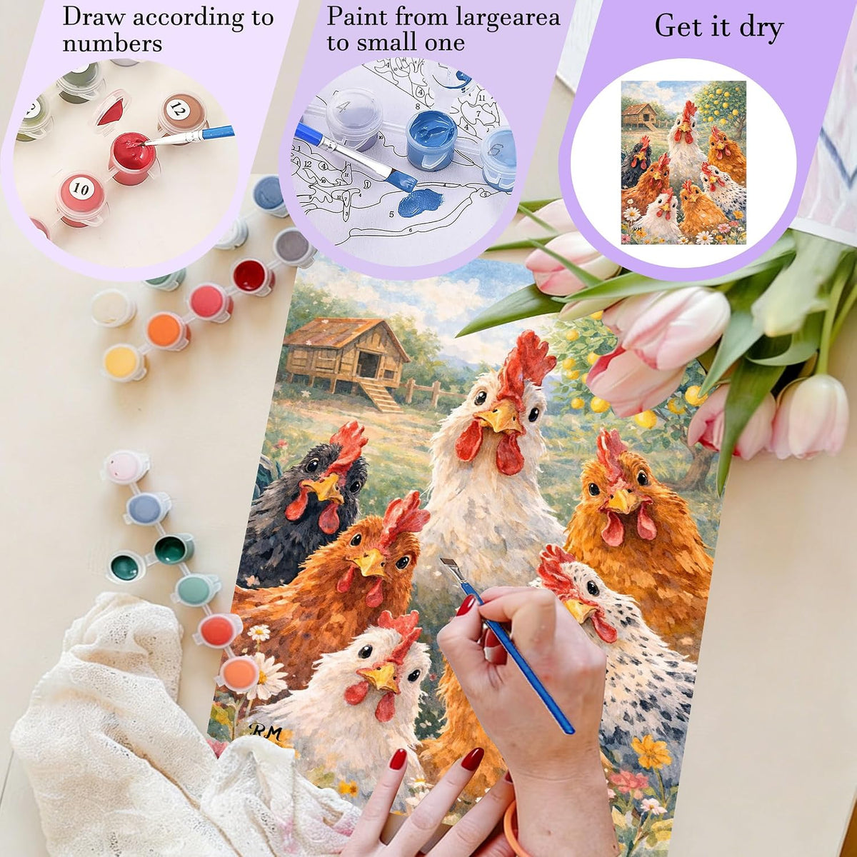 Amaieuin Chicken Paint by Numbers Kit for Adults 16x20in