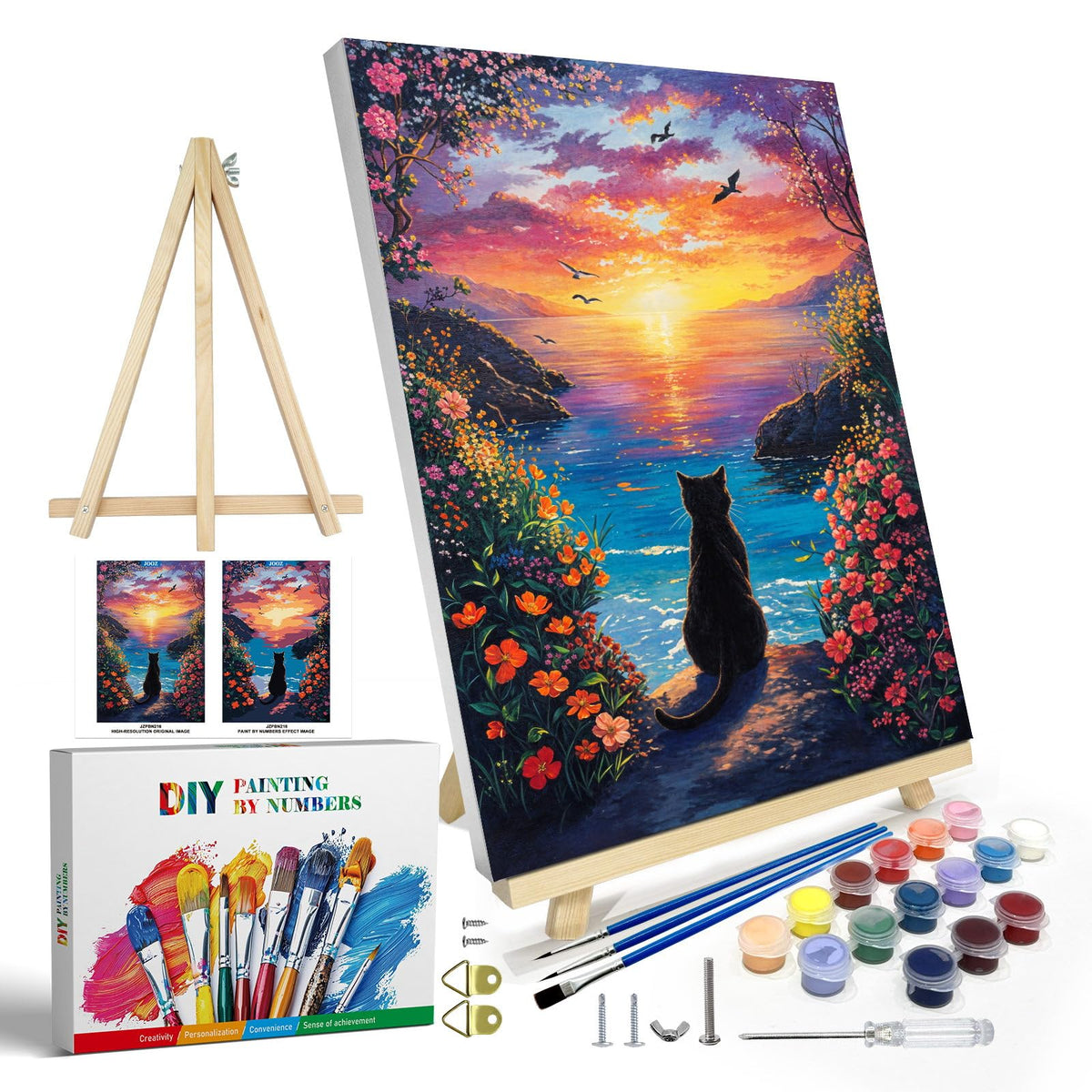 JOOZ Paint by Numbers Kit for Adults with Frame, Landscape Paint by Number Canvas, Mountain Paint by Numbers with Easel, DIY Flowers Scenery Oil Painting Kit for Home Wall Decor 8 x 12 Inch