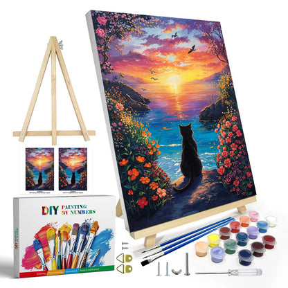 JOOZ Paint by Numbers Kit for Adults with Frame, Landscape Paint by Number Canvas, Mountain Paint by Numbers with Easel, DIY Flowers Scenery Oil Painting Kit for Home Wall Decor 8 x 12 Inch