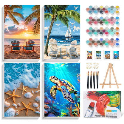 4 Pack Framed Paint by Numbers Kit for Adults with Wooden Easel, Plant