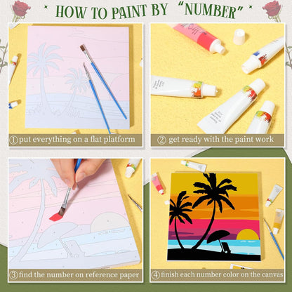 Nezyo 12 Sets Paint by Numbers Kit with Frame for Adults, Acrylic 8x8 Inch