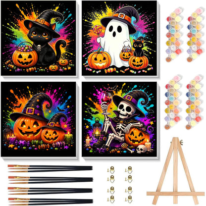 4 Pack Halloween Ghost Paint by Numbers Kit for Kids with Frame 8x8 inch