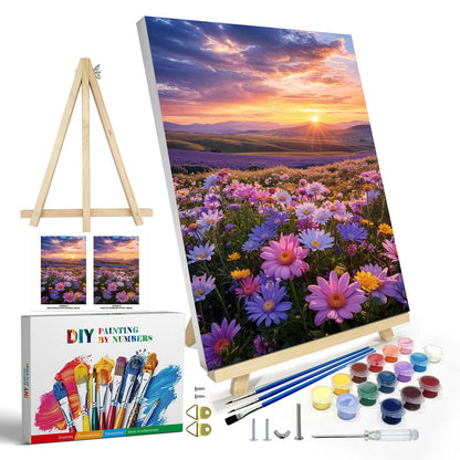 JOOZ Paint by Numbers Kit for Adults with Frame, Landscape Paint by Number Canvas, Mountain Paint by Numbers with Easel, DIY Flowers Scenery Oil Painting Kit for Home Wall Decor 8 x 12 Inch