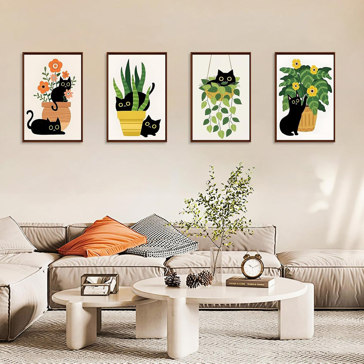 4 Pack Paint by Numbers Kit for Adults with Frame, Black Cat & Green Plant