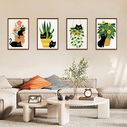 4 Pack Paint by Numbers Kit for Adults with Frame, Black Cat & Green Plant