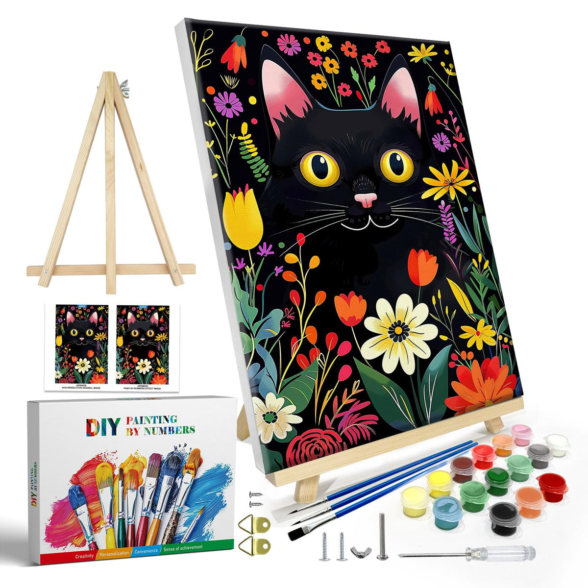 JOOZ Paint by Numbers Kit for Adults with Frame, Landscape Paint by Number Canvas, Mountain Paint by Numbers with Easel, DIY Flowers Scenery Oil Painting Kit for Home Wall Decor 8 x 12 Inch