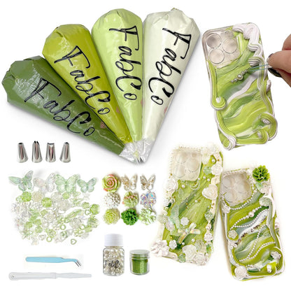Decoden Cream Glue Kit for DIY Phone Cases, 4 Tubes 100g Whipped Cream Glue withPearl, Flower Charms, for Girls, Birthday Gifts, Summer Crafts and Party Activities(Avocado Green)