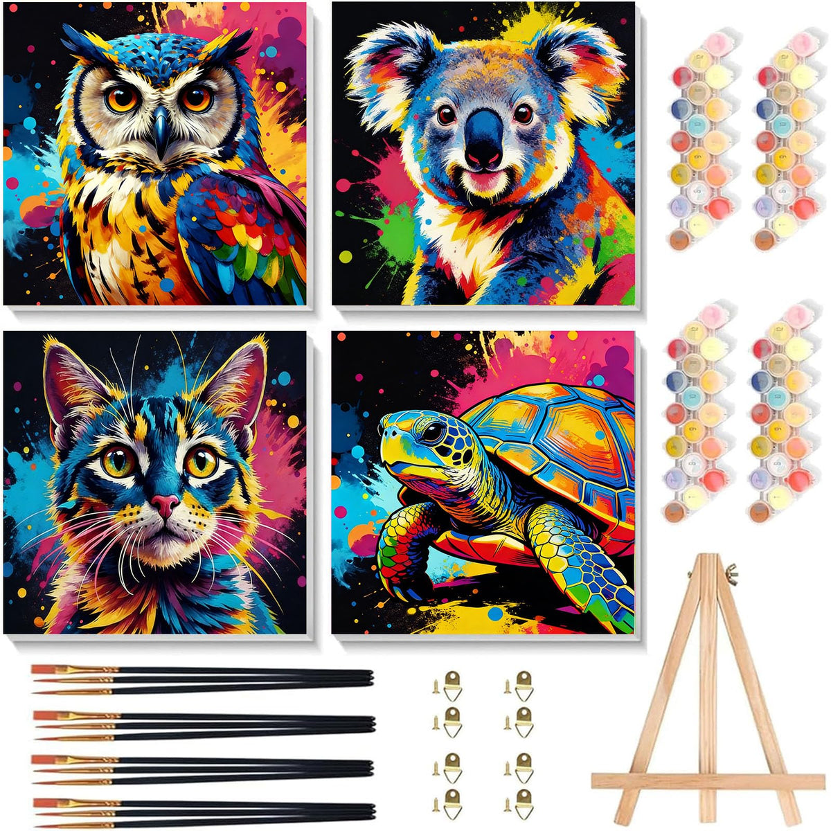 Arttoplus 4 Pack Paint by Numbers Kit for Kids with Frame Animals 8x8 inch