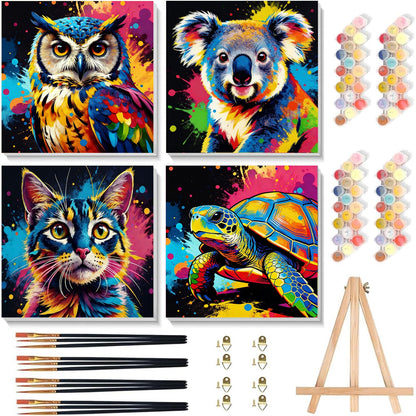 Arttoplus 4 Pack Paint by Numbers Kit for Kids with Frame Animals 8x8 inch