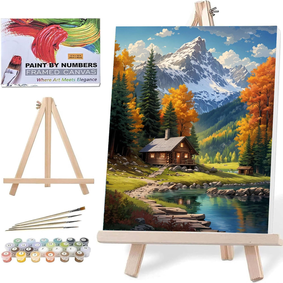 Mountain Paint By Numbers Kit For Adults Beginner Cabin Adult Paint By Number Kits On Canvas Mountain Oil Painting Kit For Beginners Adults' Paint-By-Number Kits For Gift Home Wall Decor 16x20 Inch
