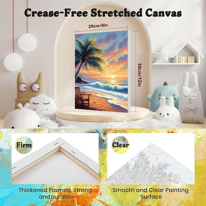4 Pack Beach Paint by Numbers for Adults with Framed Canvas - Wooden Easel