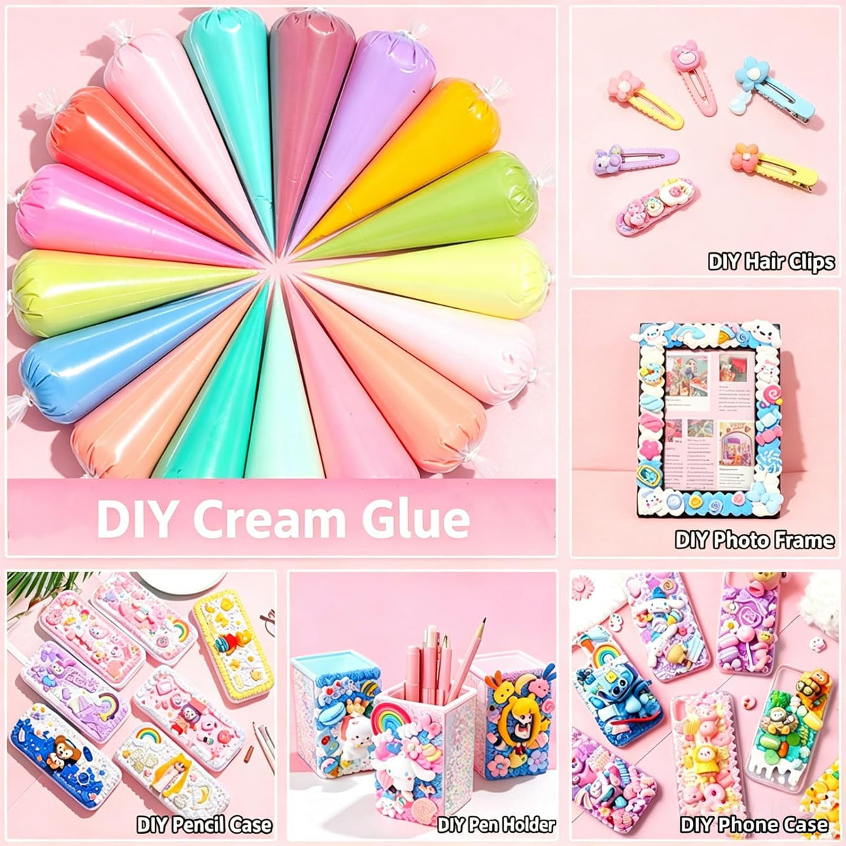 Cream Glue, 4PCS (60ml Each) Purple Cream Glue Clay with Piping Tips