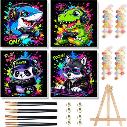 Arttoplus 4 Pack Paint by Numbers Kit for Kids with Frame Animals 8x8 inch