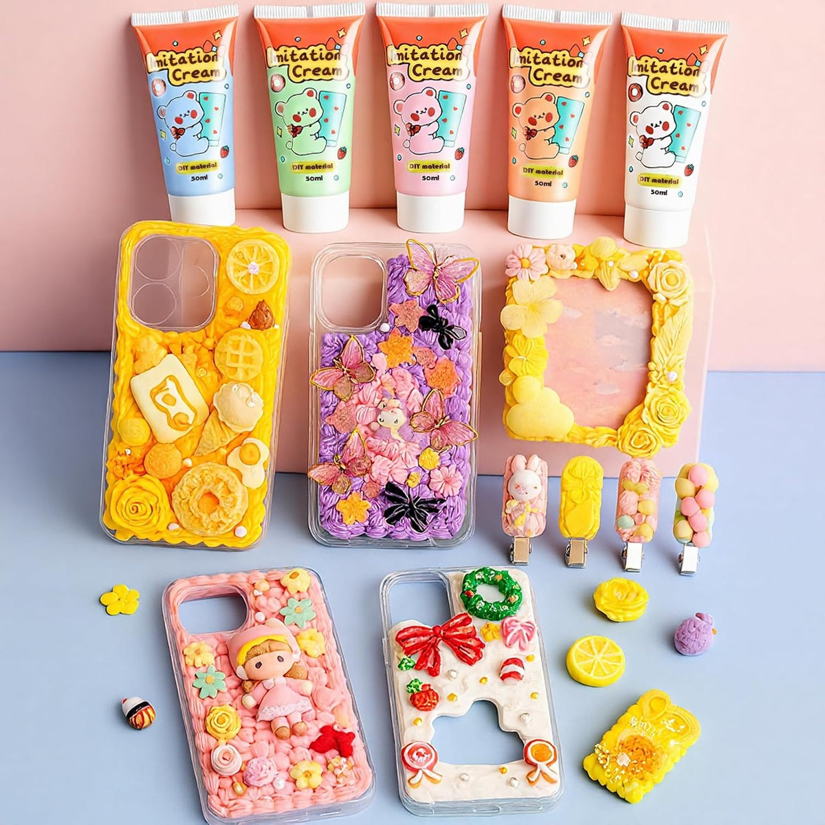 12-Color Decoden Cream Glue Kit,12x50ml with Piping Tips for Phone Cases