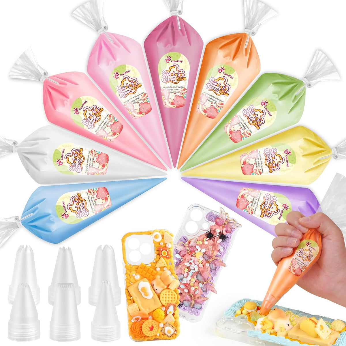 Cream Glue, 9PCS Rainbow Colors 100g Fake Whipped Cream Glue for Crafts DIY