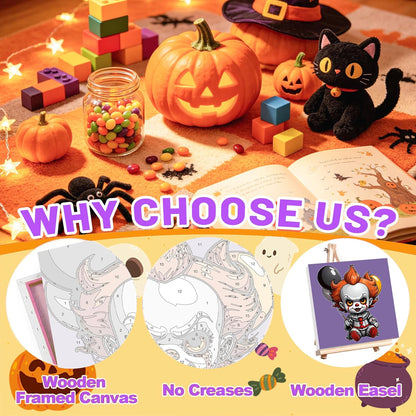4 Pack Halloween Paint by Numbers for Kids with Frame Canvas - Wooden Easel