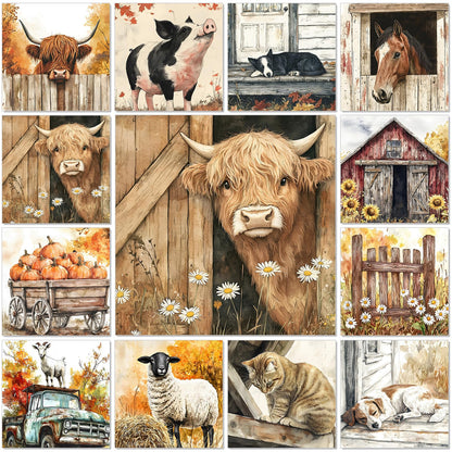 Nezyo 12 Sets Paint by Numbers Kit with Frame for Adults, Acrylic 8x8 Inch