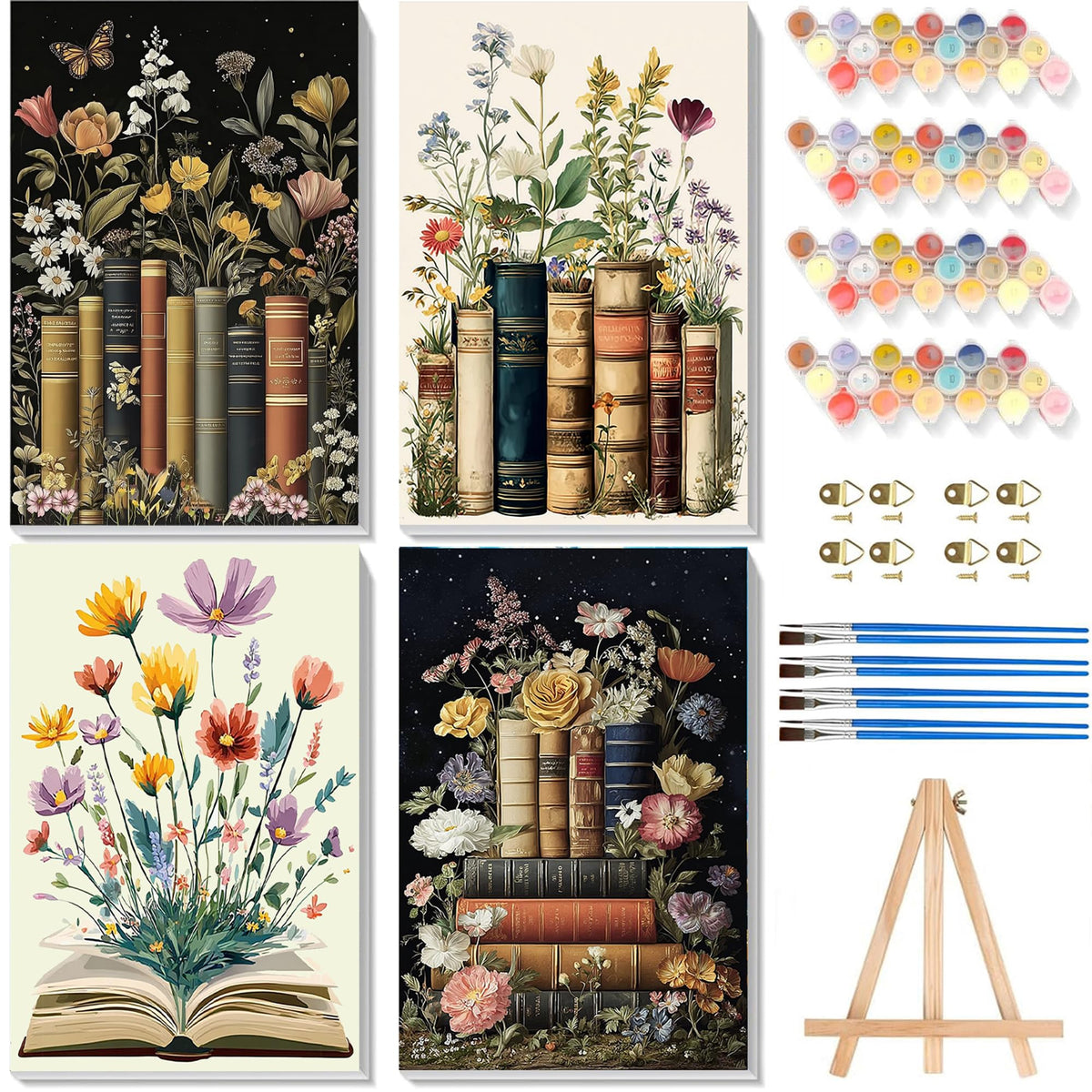 4 Pack Beach Paint by Numbers for Adults with Framed Canvas - Wooden Easel