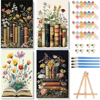 4 Pack Beach Paint by Numbers for Adults with Framed Canvas - Wooden Easel